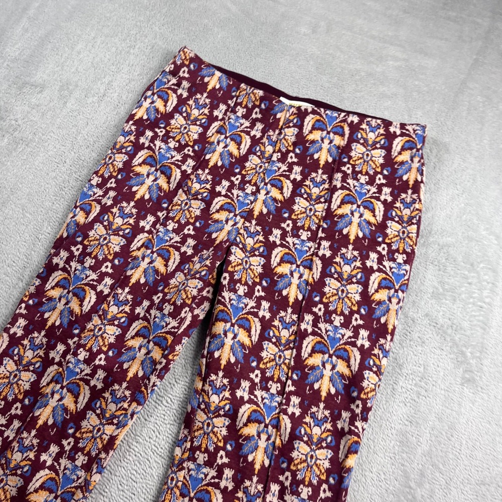 Maeve Anthropologie Margot Damask Tapestry Print Flare Pants Burgundy XS - Picture 2 of 11